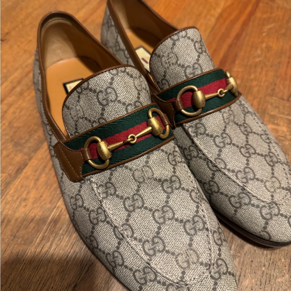 Gucci GG Supreme Horsebit Loafer Men's Beige 759648 FACIQ 9756 Size 10US/9UK